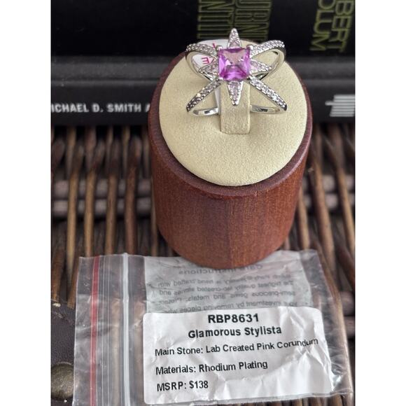 Bomb Party Ring RBP8361 “Glamorous Stylista” Size 11 Pink Corundum On Rhodium - Picture 2 of 5